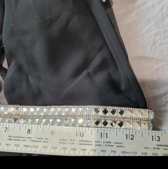 Formal Gown event Dress Women Size Sm. BLACK rhinestone halter straps by MINUET - Picture 11 of 12